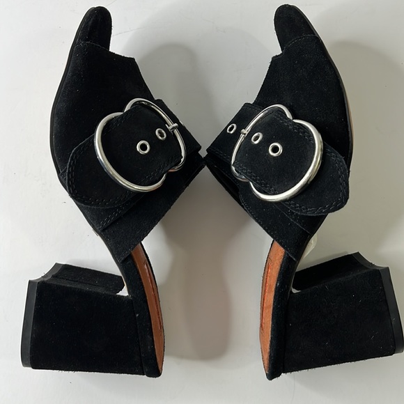 Topshop Black Suede Block Heel Sandals - Picture 1 of 4